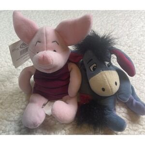 The Disney Store Beanbag Pooh Friends Plush - Eeyore, Piglet SET OF 2